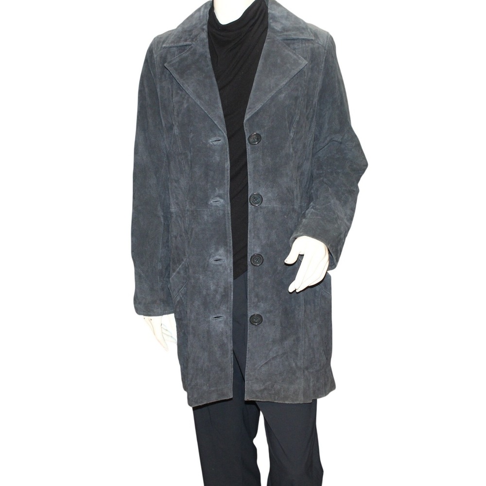 Dennis‎ Basso Washable Suede Leather Coat Gray Size Medium Y2K